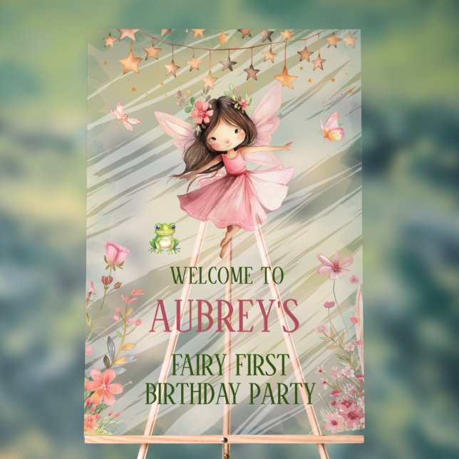 Whimsical Fairy First Birthday Acrylic Sign (Neutral)