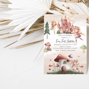Whimsical Fairy First Birthday Castle & Mushroom Invitation