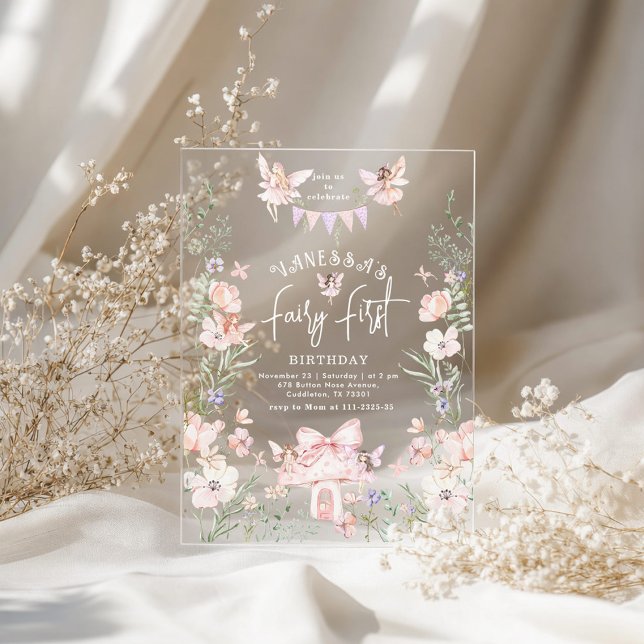 Whimsical Fairy First Birthday Enchanted forest Acrylic Invitations (Creator Uploaded)