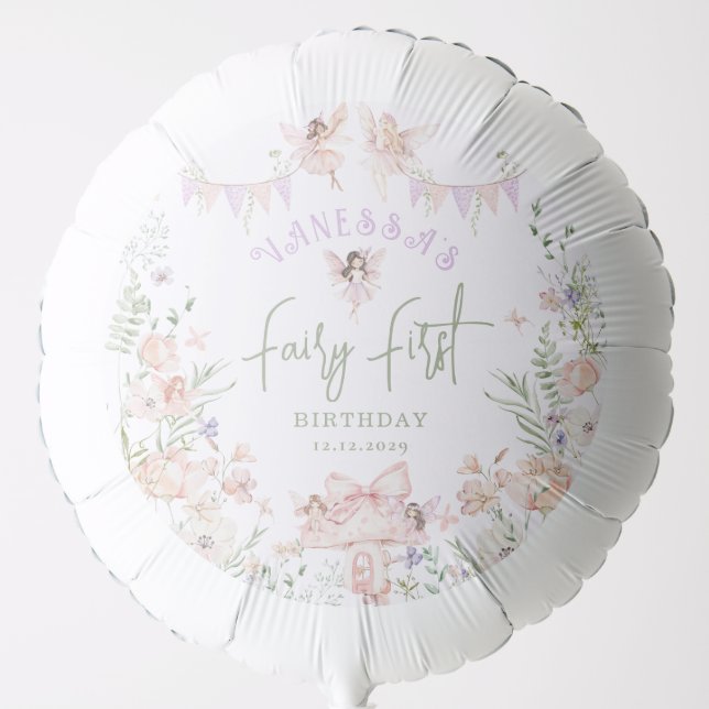 Whimsical Fairy First Birthday Enchanted garden Balloon (Front)