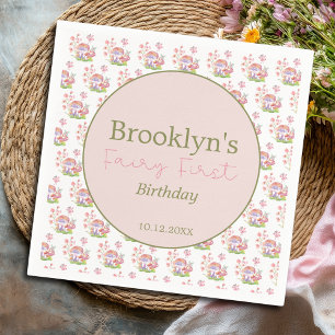 Whimsical Fairy First Birthday Mushroom Floral Napkins