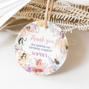 Whimsical Fairy First Birthday Party Round Favor Tags