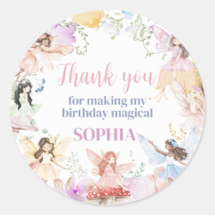 Whimsical Fairy First Birthday Party Round Sticker