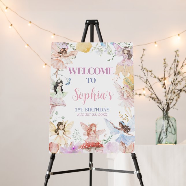 Whimsical Fairy First Birthday Party Welcome Sign (In Situ (Stand))