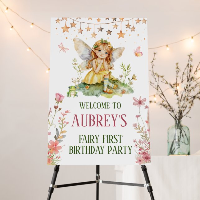 Whimsical Fairy First Birthday Welcome Sign (In Situ (Stand))