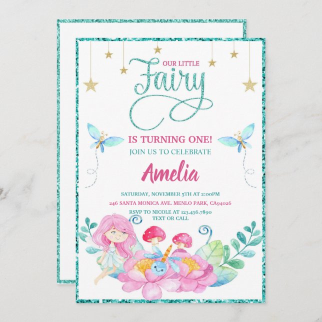 Whimsical Fairy First Magic Birthday Invitation (Front/Back)