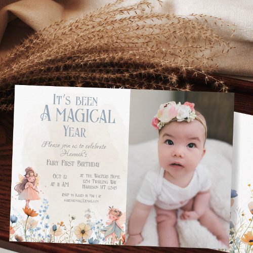 Whimsical Fairy First Magic Birthday Photo Invitation