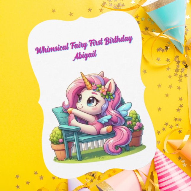 Whimsical Fairy First Unicorn Birthday Greeting Card (Creator Uploaded)