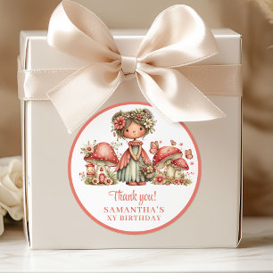 Whimsical Fairy Floral Girl Birthday Thank You Classic Round Sticker