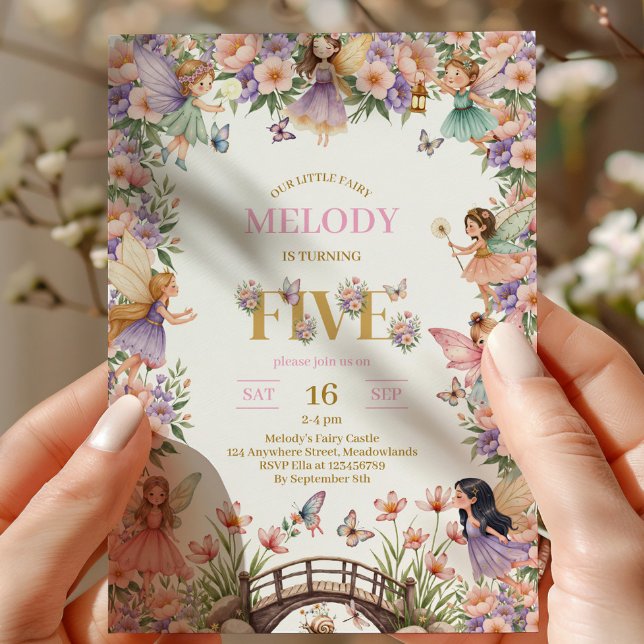 Whimsical Fairy flower 5th birthday Invitation (Creator Uploaded)