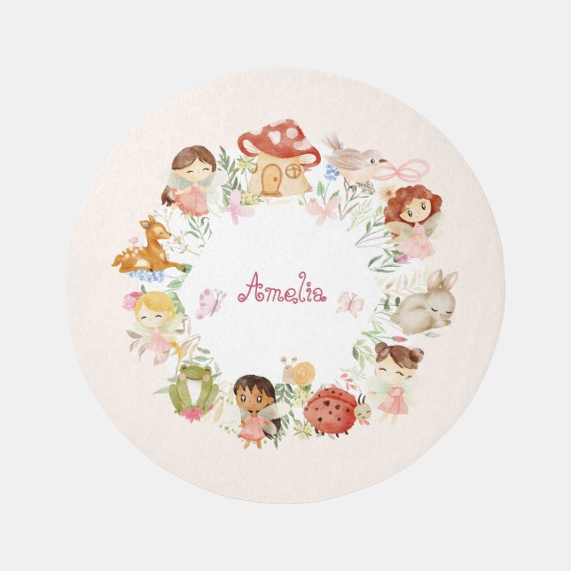  Whimsical Fairy Flower Garden Wreath Personalized Rug (Front)
