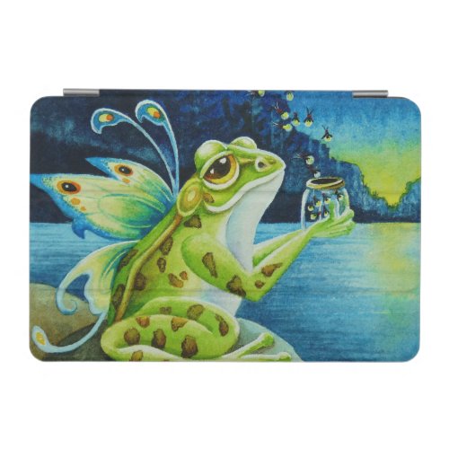 Whimsical Fairy Frog  Fireflies Watercolor Art  iPad Mini Cover
