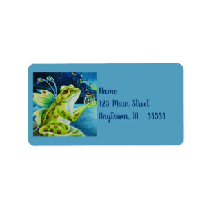 Whimsical Fairy Frog & Fireflies Watercolor Art Label