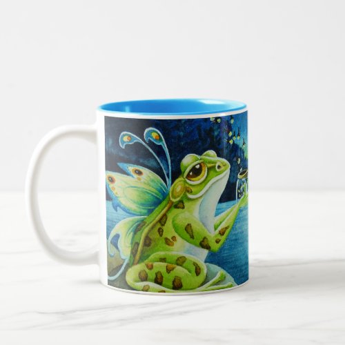 Whimsical Fairy Frog  Fireflies Watercolor Art Two_Tone Coffee Mug