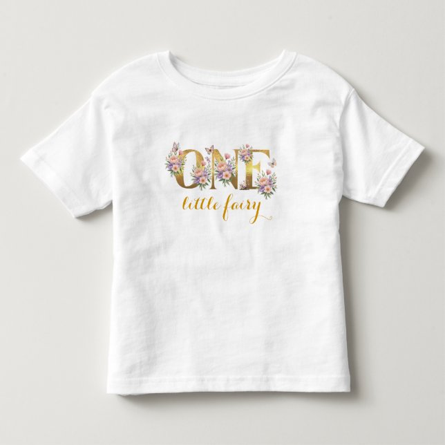 Whimsical fairy garden 1st birthday party toddler t-shirt (Front)
