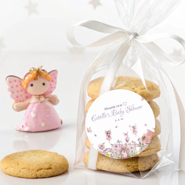 Whimsical Fairy Garden Baby Shower Classic Round Sticker (Creator Uploaded)