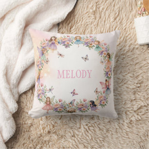 Whimsical fairy garden birthday gift throw pillow