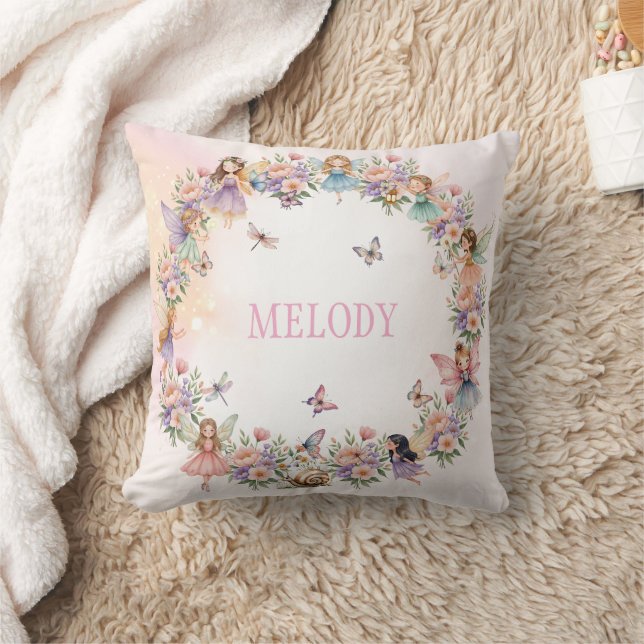 Whimsical fairy garden birthday gift throw pillow (Blanket)