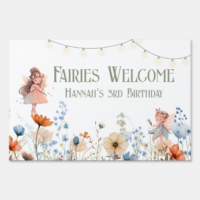 Whimsical Fairy Garden Birthday Welcome Sign (Front)