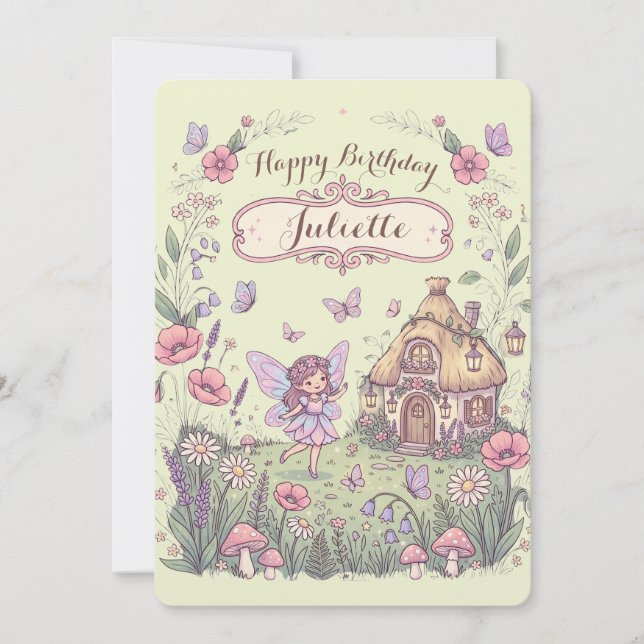 Whimsical Fairy Garden Customized Birthday Card  (Front)