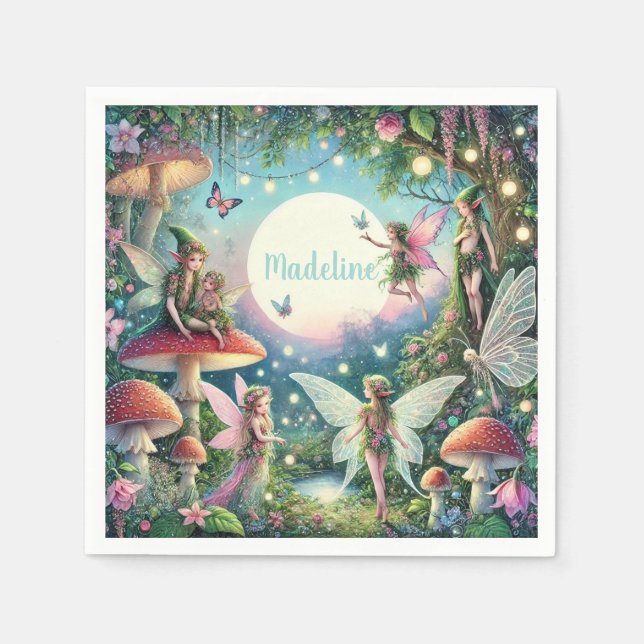 Whimsical Fairy Garden Enchanted Birthday  Napkins (Front)