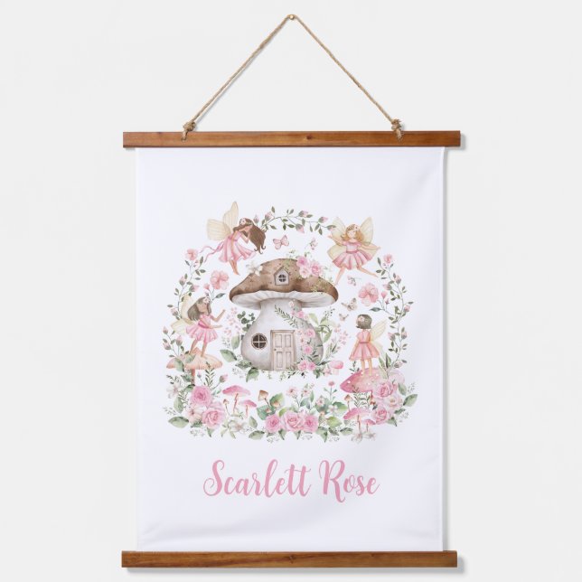 Whimsical Fairy Garden Enchanted Forest Nursery Hanging Tapestry (Front)