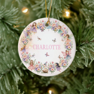 Whimsical fairy garden gift for girl ceramic ornament