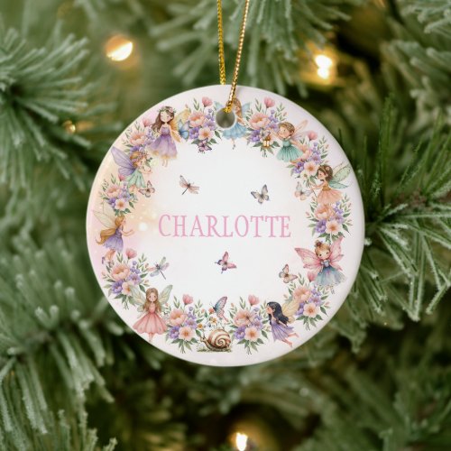Whimsical fairy garden gift for girl ceramic ornament