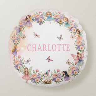Whimsical fairy garden gift for girl round pillow