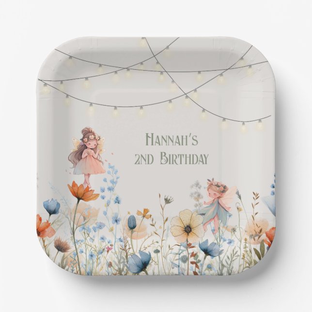 Whimsical Fairy Garden Magic Birthday Paper Plates (Front)