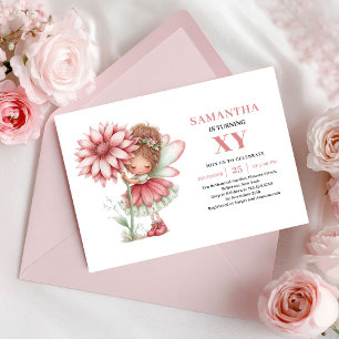 Whimsical Fairy Girl 1st Birthday Blush Floral Invitation