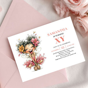 Whimsical Fairy Girl 1st Birthday Blush Pink Invitation