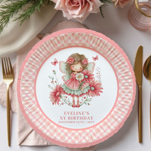 Whimsical Fairy Girl 1st Birthday Blush Pink paper Plates