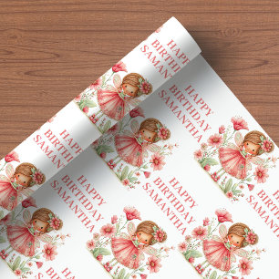 Whimsical Fairy Girl 1st Birthday Blush Pink Wrapping Paper