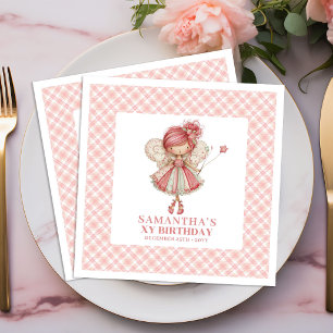 Whimsical Fairy Girl 6th Birthday Blush Floral  Paper Dinner Napkins