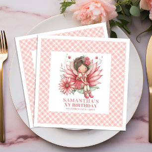 Whimsical Fairy Girl 6th Birthday Floral Pink  Paper Dinner Napkins