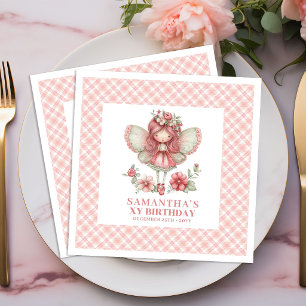 Whimsical Fairy Girl 6th Birthday Pink Flowers   Paper Dinner Napkins