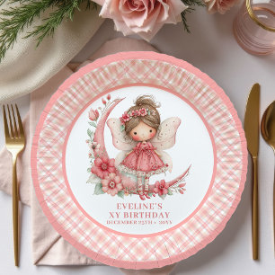 Whimsical Fairy Girl 6th Birthday Pink Flowers Paper Plates