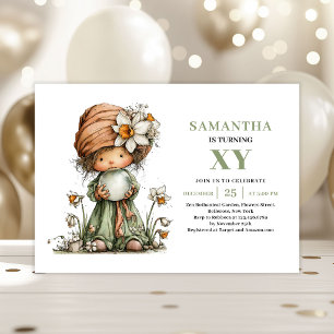 Whimsical Fairy Girl Birthday Greenery Invitation
