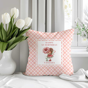 Whimsical Fairy Girl Blush Floral Birthday Pillow 