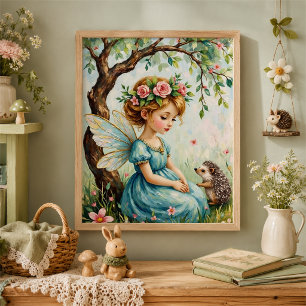 Whimsical Fairy Hedgehog Nursery Wall Art