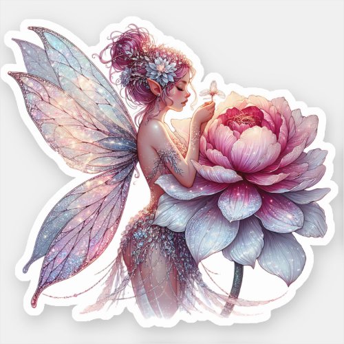 Whimsical Fairy Holding an Over_sized Flower Sticker
