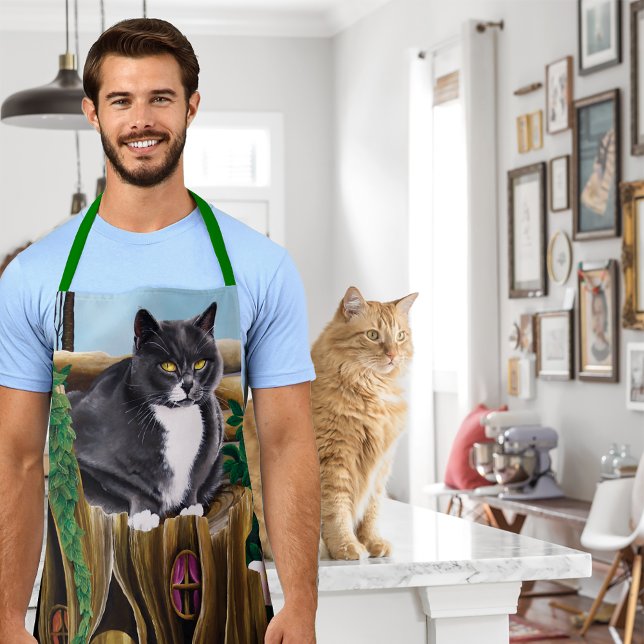 Whimsical Fairy House Treehouse Cat Fantasy Apron (Creator Uploaded)