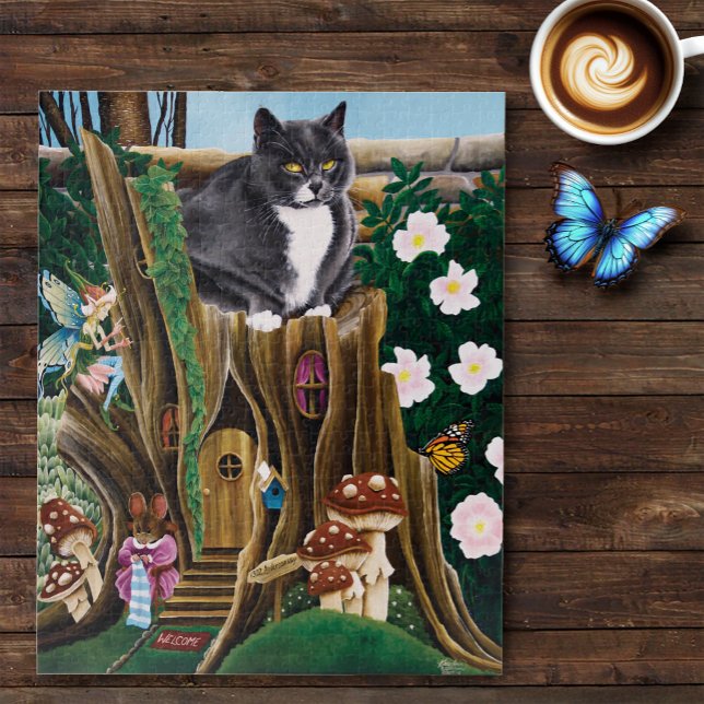 Whimsical Fairy House Treehouse Cat Fantasy Jigsaw Puzzle (Creator Uploaded)