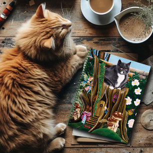 Whimsical Fairy House Treehouse Cat Fantasy Notebook