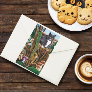Whimsical Fairy House Treehouse Cat Fantasy Rectangular Sticker