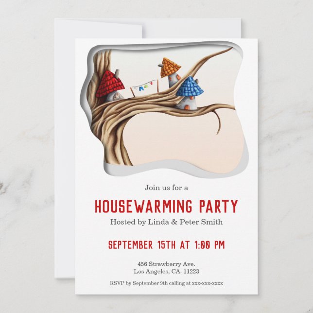 Whimsical Fairy Houses on a Tree Housewarming Invi Invitation (Front)