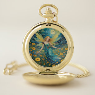Whimsical Fairy in Sunflower Field Pocket Watch