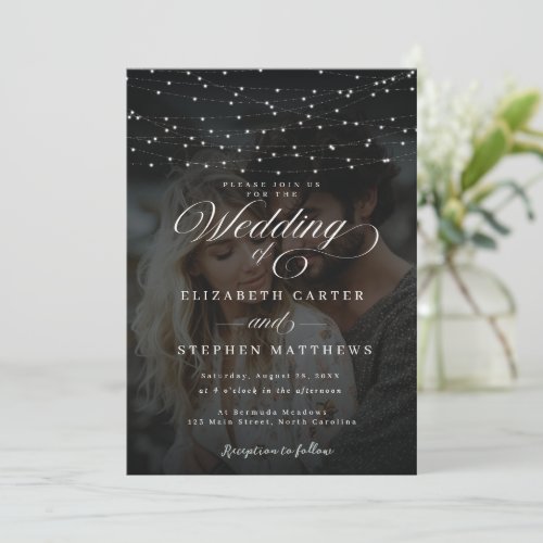 Whimsical Fairy Light Night Photo Wedding Invitation