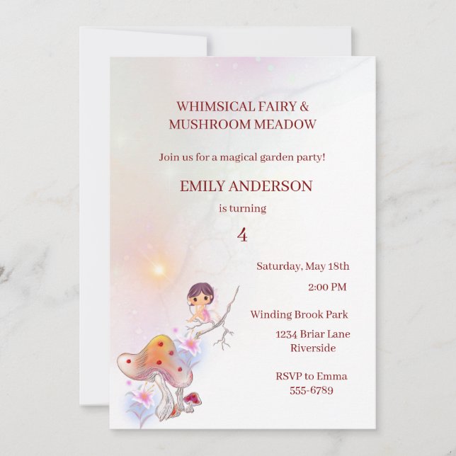 Whimsical Fairy Magical 4th Birthday Invitation  (Front)